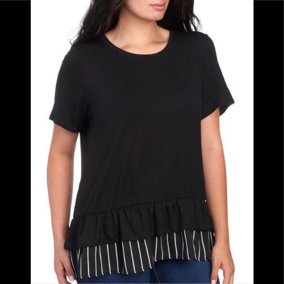 Women's Plus Size Striped Peplum Top - Picture 2 of 3